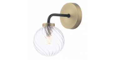 Lainey Wall Light Matt Black and Antique Brass With Twisted Glass