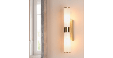 Lars 2 Light Bathroom Wall Light Brushed Gold and White Frosted Acrylic IP44
