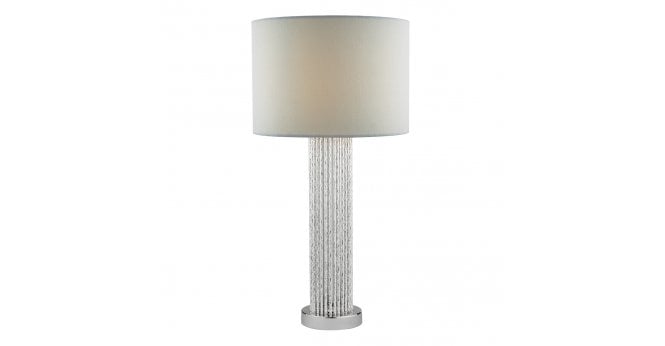Där Lighting Lazio Table Lamp Polished Chrome Silver Rod With Faux Silk Shade