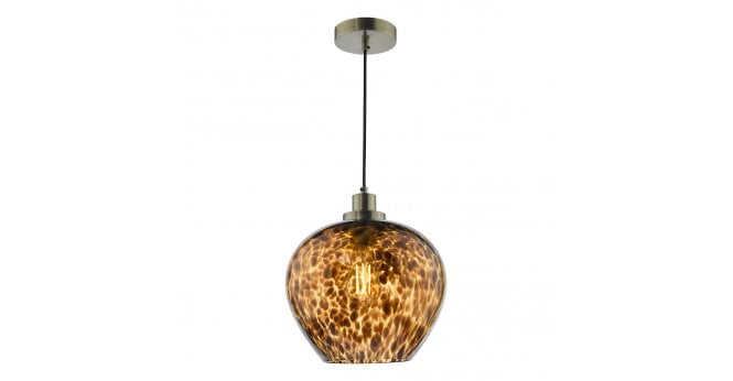 Där Lighting Leandra Pendant Tortoiseshell Glass and Antique Brass