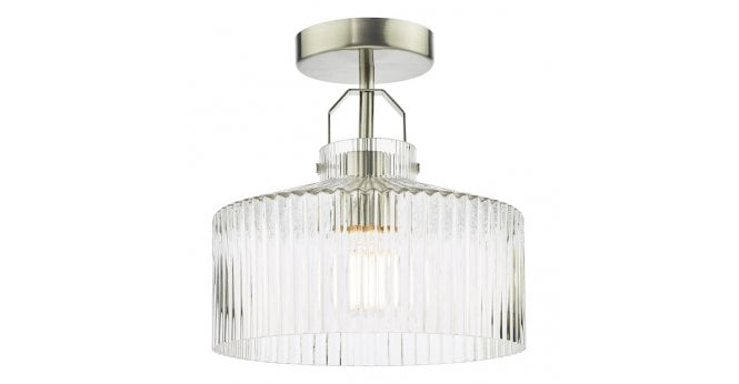 Där Lighting Lenka Semi-Flush Satin Nickel and Ribbed Glass