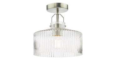 Lenka Semi-Flush Satin Nickel and Ribbed Glass