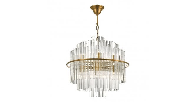 Där Lighting Lukas 13 Light Pendant Brushed Antique Gold And Clear Glass
