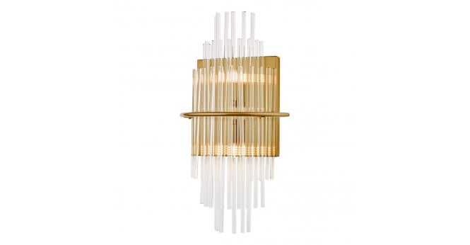 Där Lighting Lukas 2 Light Wall Light Antique Gold Glass