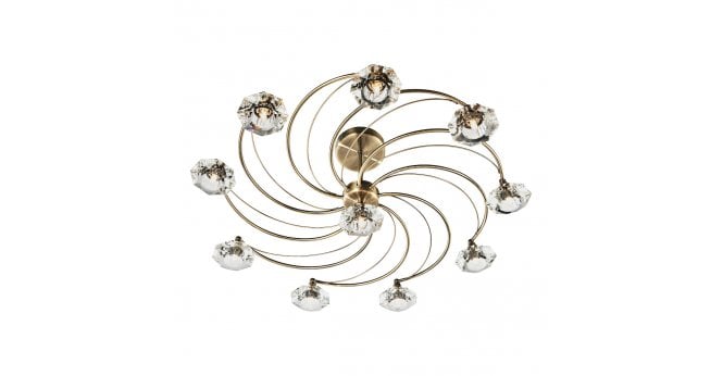 Där Lighting Luther 10 Light Semi Flush Antique Brass Crystal