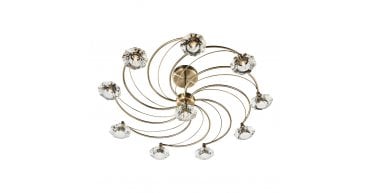 Luther 10 Light Semi Flush Antique Brass Crystal