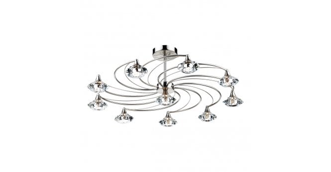 Där Lighting Luther 10 Light Semi Flush Satin Chrome Crystal