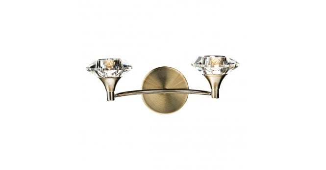 Där Lighting Luther 2 Light Wall Light Antique Brass Crystal