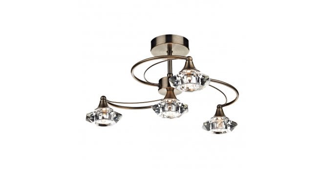 Där Lighting Luther 4 Light Semi-Flush Antique Brass and Crystal
