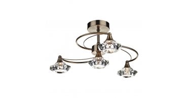 Luther 4 Light Semi-Flush Antique Brass and Crystal