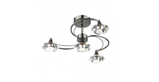 Där Lighting Luther 4 Light Semi-Flush Polished Black Chrome and Crystal