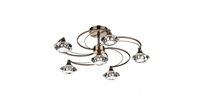 Där Lighting Luther 6 Light Semi Flush Antique Brass Crystal