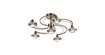 Luther 6 Light Semi Flush Antique Brass Crystal