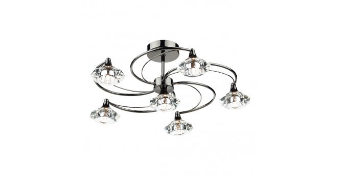Där Lighting Luther 6 Light Semi Flush Black Chrome Crystal