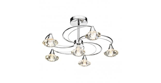 Där Lighting Luther 6 Light Semi Flush Polished Chrome Crystal
