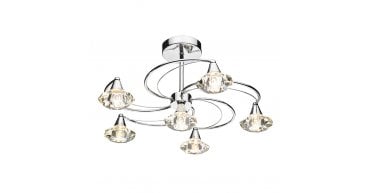 Luther 6 Light Semi Flush Polished Chrome Crystal