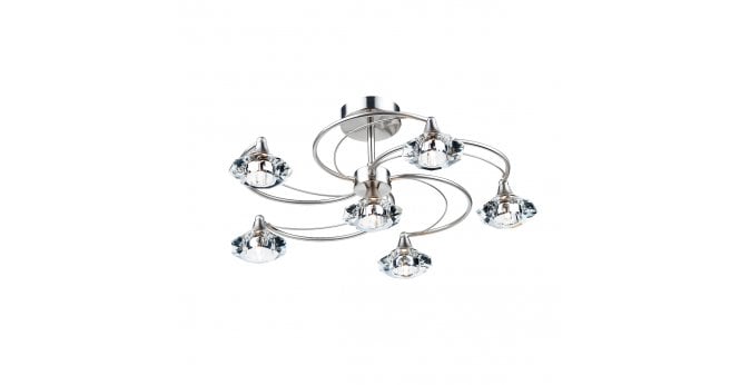Där Lighting Luther 6 Light Semi Flush Satin Chrome Crystal