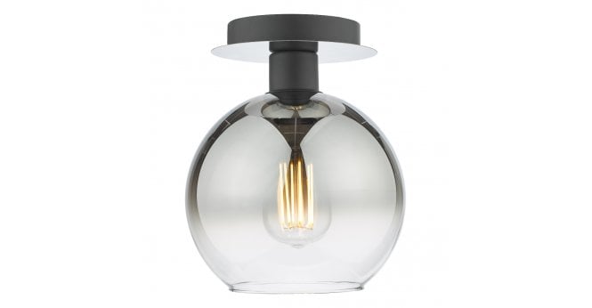 Där Lighting Lycia 1 Light Semi Flush Matt Black Ombre Smoked Glass
