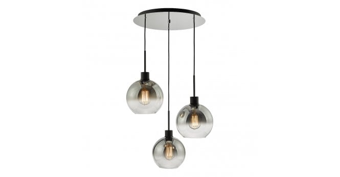 Där Lighting Lycia 3 Light Cluster Pendant Matt Black Smoked Ombre Glass