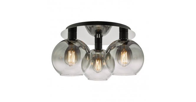 Där Lighting Lycia 3 Light Flush Matt Black Smoked Ombre Glass