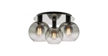 Lycia 3 Light Flush Matt Black Smoked Ombre Glass