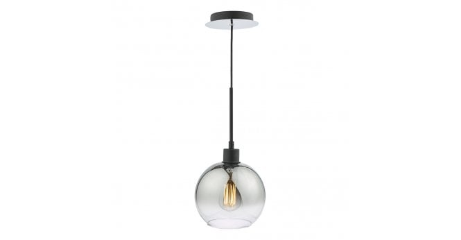 Där Lighting Lycia Single Pendant Matt Black Ombre Smoked Glass