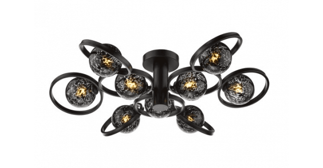Där Lighting Lynette 9 Light Semi-Flush Satin Black With Black Confetti Glass