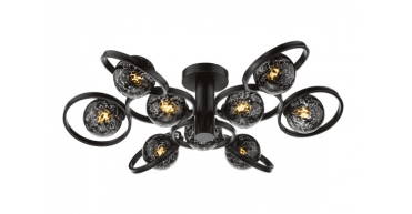 Lynette 9 Light Semi-Flush Satin Black With Black Confetti Glass