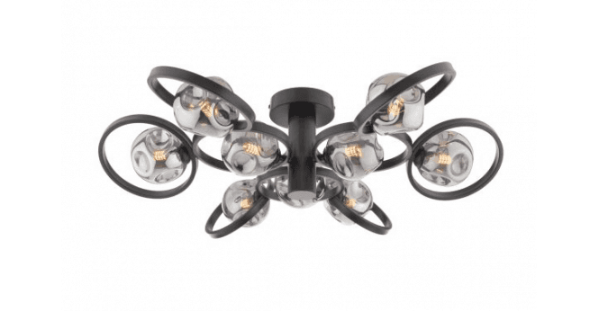 Där Lighting Lynette 9 Light Semi-Flush Satin Black With Closed Organic Smoked Glass