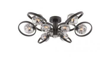 Lynette 9 Light Semi-Flush Satin Black With Closed Organic Smoked Glass