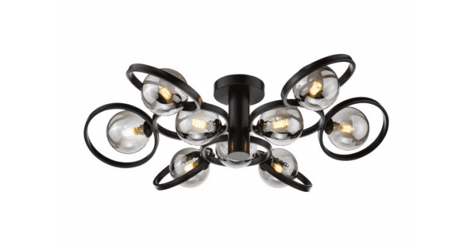 Där Lighting Lynette 9 Light Semi-Flush Satin Black With Smoked Glass