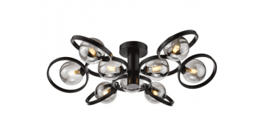 Lynette 9 Light Semi-Flush Satin Black With Smoked Glass