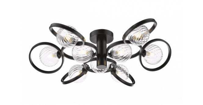Där Lighting Lynette 9 Light Semi-Flush Satin Black With Twisted Glass