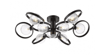 Lynette 9 Light Semi-Flush Satin Black With Twisted Glass
