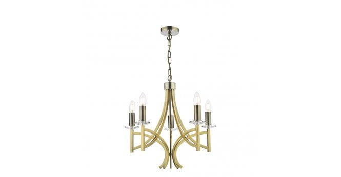 Där Lighting Lyon 5 Light Armed Fitting Antique Brass Crystal