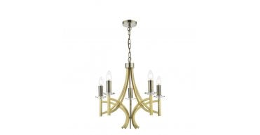 Lyon 5 Light Armed Fitting Antique Brass Crystal