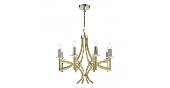 Där Lighting Lyon 8 Light Armed Fitting Antique Brass Crystal