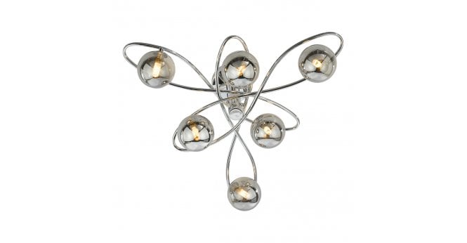 Där Lighting Lysandra 6 Light Semi-Flush Polished Chrome and Smoked Glass