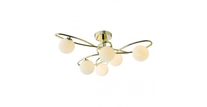 Där Lighting Lysandra 6 Light Semi-Flush Polished Gold and Opal Glass