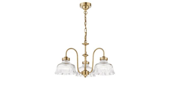 Där Lighting Maude 3 Light Armed Pendant Natural Brass and Ribbed Glass