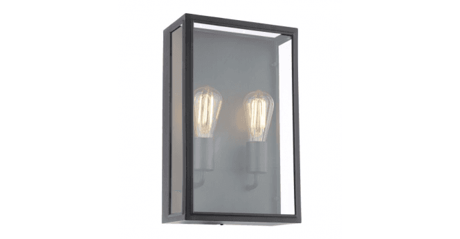 Där Lighting Mazin 2 Light Outdoor Wall Light Matt Black and Glass IP44