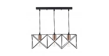 Midi 3 Light Bar Pendant Black & Bright Copper Detail