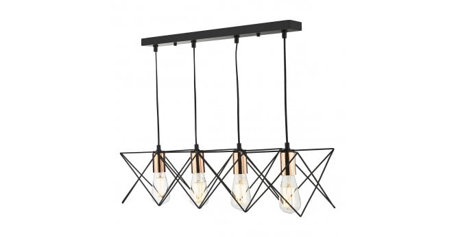 Där Lighting Midi 4 Light Bar Pendant Black & Copper Detail