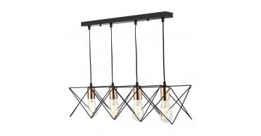Midi 4 Light Bar Pendant Black & Copper Detail