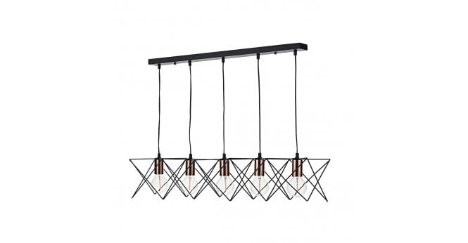 Där Lighting Midi Cage 5 Light Bar Pendant Matt Black Bright & Copper