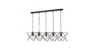 Midi Cage 5 Light Bar Pendant Matt Black Bright & Copper