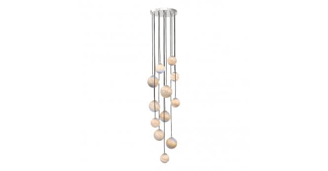 Där Lighting Mikara 12 Light Cluster Pendant Polished Chrome Marble Effect Glass 2.5M