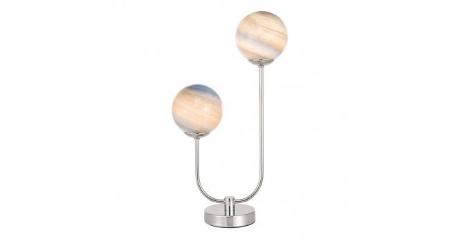 Där Lighting Mikara 2 Light Table Lamp Polished Chrome Marble Effect Glass