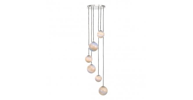 Där Lighting Mikara 6 Light Cluster Pendant Marble Effect Glass & Polished Chrome