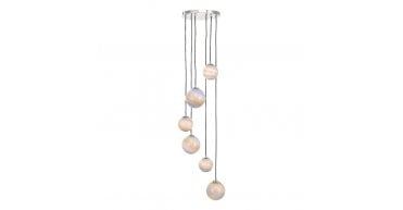Mikara 6 Light Cluster Pendant Marble Effect Glass & Polished Chrome